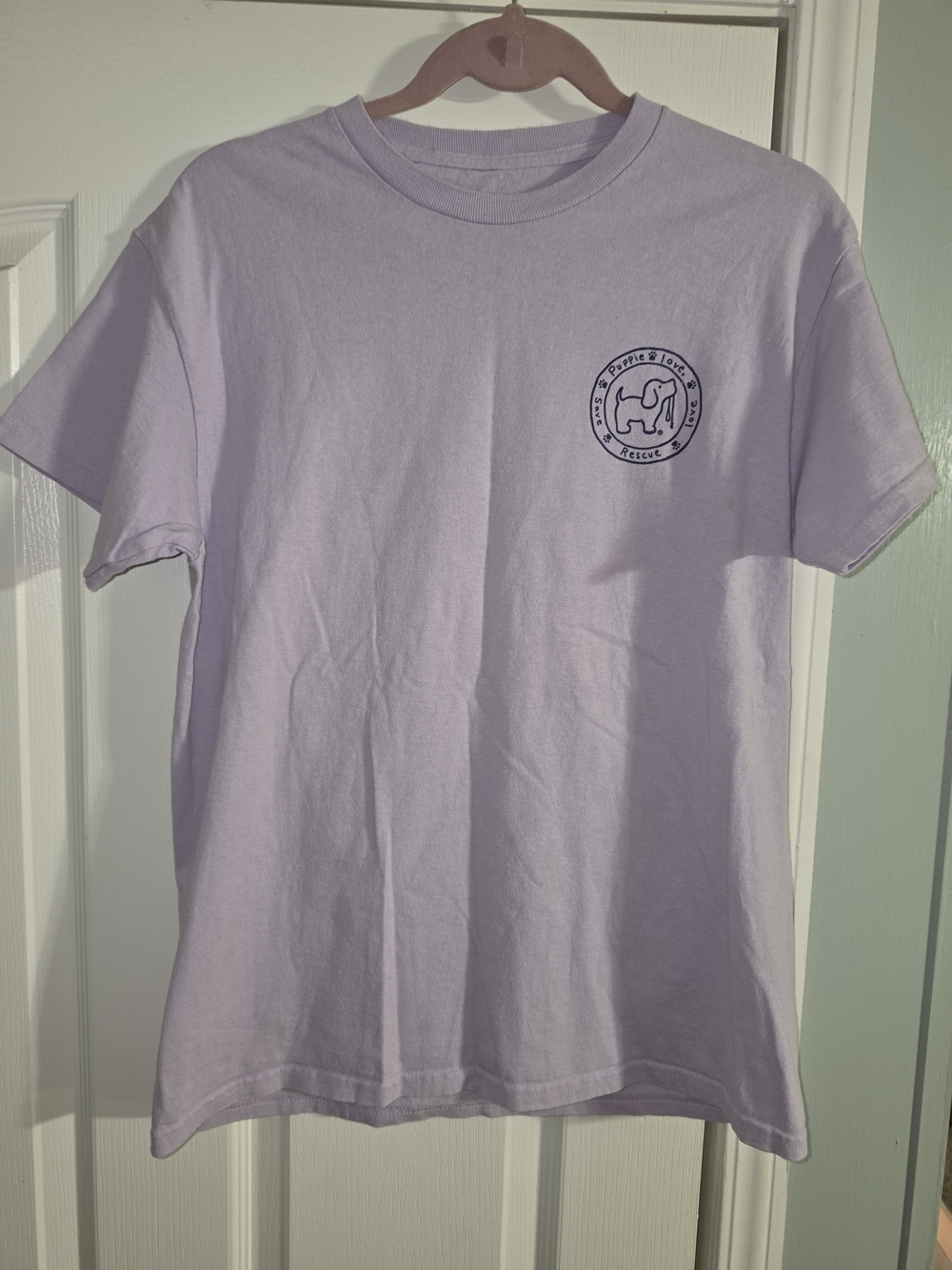 Lilac Casual Graphic Tee with Small Chest Logo- Puppie Love